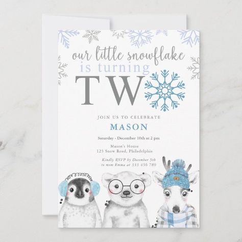 Winter Boy 2nd Birthday Invitation Winter Wonderland Invitations Birthday, Second Birthday Winter Theme, Winter 2nd Birthday, Winter Birthday Party Boy, Beige Invitation, Polar Bear Theme, Boy 2nd Birthday, Second Birthday Boys, Winter Wonderland Birthday