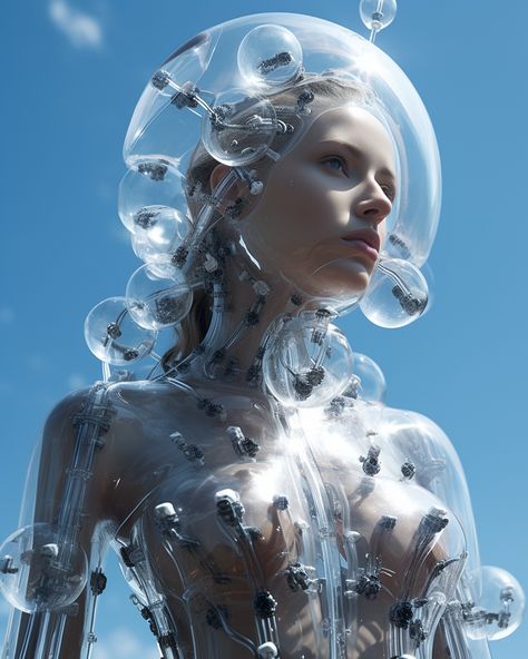 Futuristic fashion - Prompt in caption: Translucid robot queen of the sea, cybernetic fashion, bubbles, veins, fritz lang 2057, HD photorealistic, raw style, light angle view, full body , retrolight --v 5.2 --ar 4:5 #AIArt #midjourney #PromptPal #aiartcommunity #promptart #sharethisprompt #digitalart #aiphotography #midjourneyartwork #midjourneygallery #midjourneyart #midjourneypeople #midjourneyartwork #midjourneygallery #aiartcommunity #aifashion #generativeart #generativearts #aiart Midjourneyart Fashion, Robotic Fashion, Midjourneyart Prompt, Futuristic Fashion Aesthetic, Futuristic Editorial, Character Design Prompts, Futuristic Portrait, Robot Fashion, Mod Board