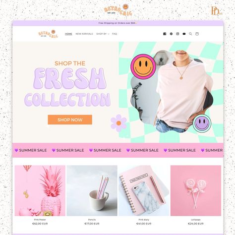 Retro Shopify Theme for Digital Products, E-commerce Themes, Purple Easy Shopify Website Designs, Web Designer, Boutique Clothing Fashion Retro Shopify Theme, Groovy Website Design, Site Internet Inspiration, Aesthetic Web Design, Clothing Website Design Inspiration, Y2k Website Design, Shopify Store Design, Shopify Branding, Cute Website Design