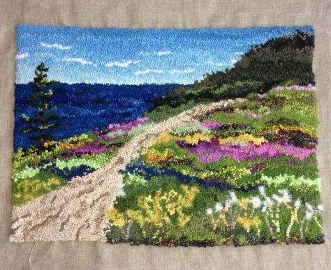 Rugs ￼ Landscape Rug, Rug Hooking Patterns Primitive, Garden Hooks, Hook Rugs, Hooked Rugs Primitive, Locker Hooking, Rug Hooking Designs, Hook Punch, Punch Ideas