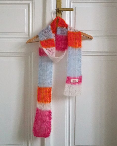 The ✨ DAZZLING SCARF ✨ “Wes Anderson” - pink/orange/blue/white “Twin Peaks” - red/black/blush/white “Blue Velvet” - blue/brown/pink/beige Brightens your mood with rhythmic color blocks 🪩 Hand knitting from mohair and silk, hand brushed for the dazzling fuzzy finish. About 2m long. 75% mohair, 25% silk 1890,- czk Available for custom orders as well 💫 Mohair Scarf Crochet, Striped Knit Scarf, Pink And Orange Crochet, Red Knit Scarf, Mohair Crochet, Hand Knitted Scarf, Fuzzy Scarf, Mohair Scarf, Black Blush