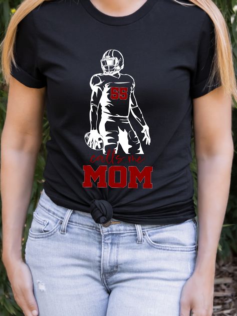 I know the pride a Mama feels for her ball player! This football spirit shirt is perfect for showing everyone how proud you are to be his mom, grandma, dad... Customized with player's number, your 'name', and school colors. Football Dad Shirts, Football Spirit Shirts, Mom Attire, Football 101, Football Numbers, Football Spirit, Football Shirt Designs, Sports Mom Shirts, Tshirt Custom