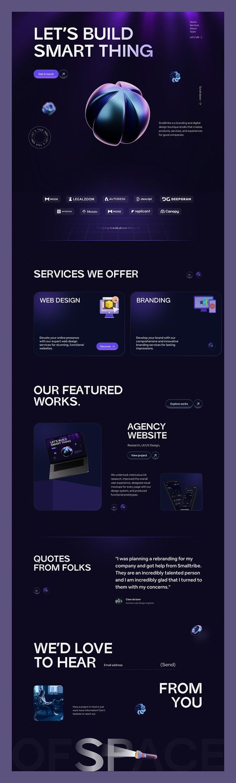 Creative Digital Agency Landing Page by Ofspace UX/UI on Dribbble Sign Up Page Design Website, Creative Landing Page Design Inspiration, Web3 Website, Dark Website Design, Digital Agency Website Design, Dark Landing Page, Design Agency Website, Cool Web Design, Space Website