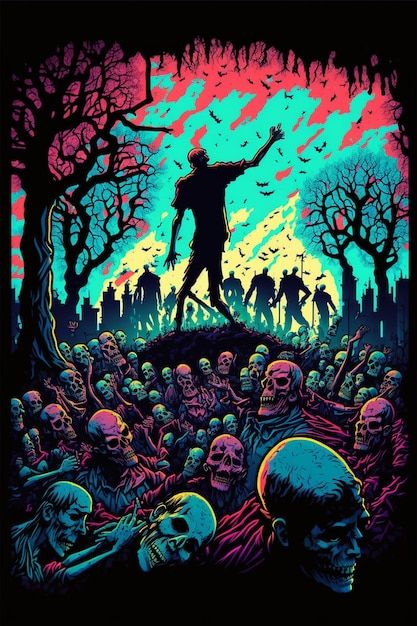 A poster for the movie the walking dead. | Premium Photo #Freepik #photo #zombie #halloween-party #halloween-poster #dead Zombie Poster, Apocalypse Art, Halloween Zombie, Punk Art, Art Poster Design, Halloween Poster, Zombie Halloween, Party Halloween, Horror Art