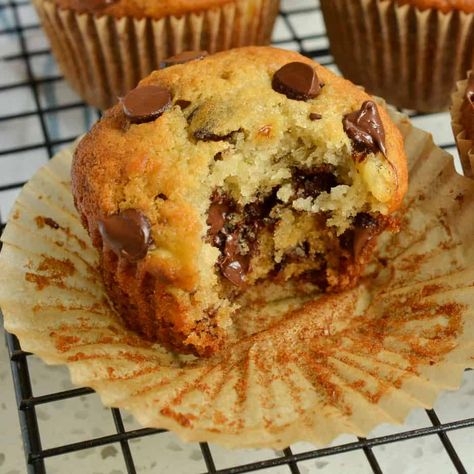 Banana Chocolate Chip Muffins Banana Choc Chip Muffins, Choc Chip Muffins, Chocolate Chip Muffin, Small Town Woman, Chocolate Chip Banana, Banana Chocolate Chip Muffins, Muffin Recipes Blueberry, Overripe Bananas, Banana Chocolate