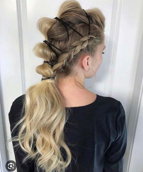 Bubble Braid, Bubble Ponytail, Mohawk Braid, Bubble Braids, Braided Styles, Viking Hair, Mohawk Hairstyles, Braided Ponytail Hairstyles, Dance Hairstyles