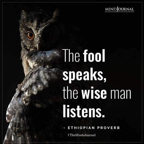 The fool speaks, the wise man listens Ethiopian Proverbs, Afro Quotes, Wise Man Quotes, Wise Old Sayings, Old Sayings, Wise Proverbs, Simply Quotes, Famous Book Quotes, Fresh Quotes