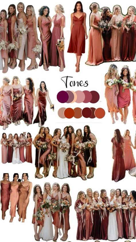 Bridesmaid Pallet Colour Palettes, Peach And Burgundy Bridesmaid Dresses, Fall Bridesmaid Color Scheme, September Bridesmaid Dresses Color Palettes, Maroon Bridal Party Color Schemes, Rose Gold Color Palette Colour Schemes Bridesmaid Dresses, Terracotta Color Palette Bridesmaids, Shades Of Maroon Bridesmaid Dresses, October Bridesmaid Dresses