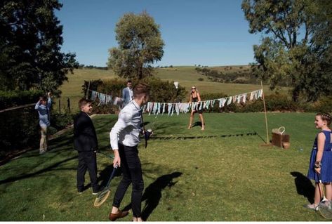 Badminton Wedding Lawn Games Wedding Badminton, Badminton Wedding, Giant Lawn Games, Wedding Lawn Games, Bunting Ideas, Carnival Booths, Yard Dice, Wedding Lawn, Lawn Games Wedding