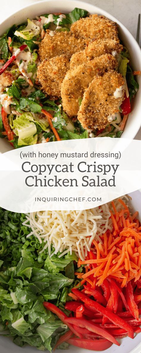 Chicken Cutlet Salad Dinners, Healthy Crispy Chicken Salad, Breaded Chicken Salad Recipes, Salad With Breaded Chicken, Chicken Cutlet Salad, Crispy Chicken Salad Recipe, Baked Crunchy Chicken, Creamy Honey Mustard Dressing, Honey Mustard Chicken Salad