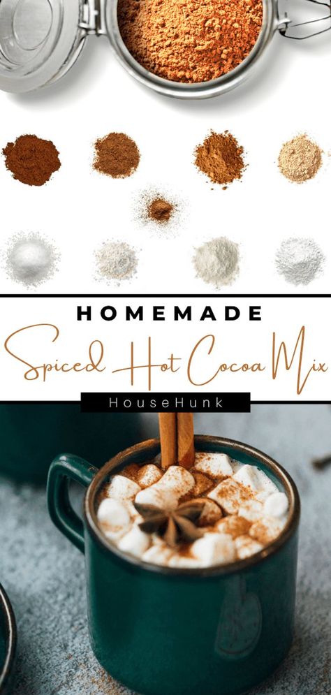 Chocolate Bar Homemade, Hot Cocoa Dry Mix Recipe, Dry Cocoa Mix Recipe, Spicy Hot Cocoa Recipe, Ginger Hot Chocolate, Spiced Hot Cocoa Mix Recipe, Hot Drink Mixes Christmas Gifts, Homemade Cocoa Mix Recipe Jar Gifts, Diy Cocoa Mix Gift