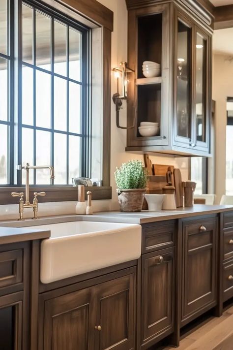 Kitchens With Dark Brown Cabinets - Kitchen Informant Fruit Cellar Ideas Basements, Brown Cabinet Kitchen Ideas, Dark Wooden Kitchen Cabinets, Kitchens Dark Cabinets, Brown Cupboards Kitchen, Dark Wood Cabinets Kitchen, Chestnut Kitchen Cabinets, Dark Stained Kitchen Cabinets, Kitchen Dark Wood Cabinets