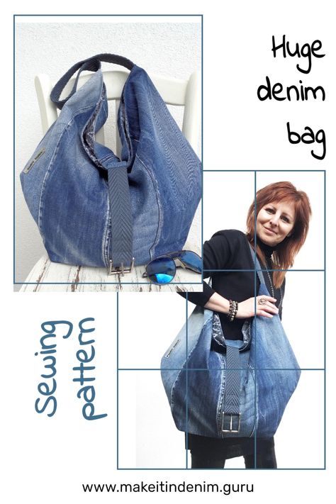 Hobo Bag Pattern Free, Diy Hobo Bag, Big Bag Pattern, Hobo Bag Tutorials, Recycling Denim, Eco Craft, Boho Bag Pattern, Bag From Old Jeans, Shopping Bag Pattern