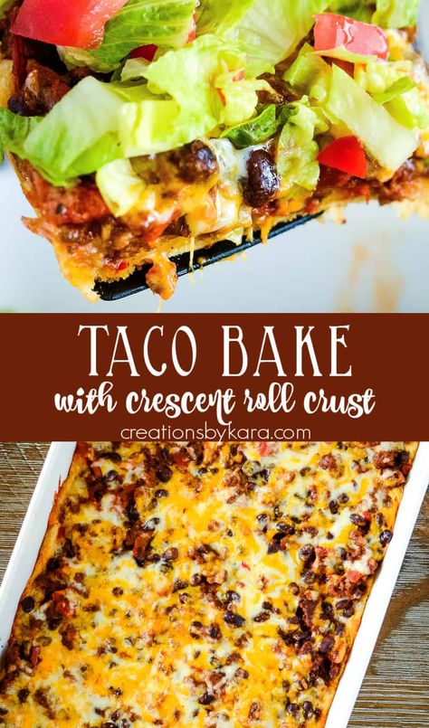 Spice up your Taco Tuesday with this mouthwatering crescent roll taco bake. It's the perfect combination of flaky crescent rolls and savory taco flavors. #cresentrolltaco #tacobakewithcrescentrolls #tacotuesday @Creations by Kara Taco Casserole Crescent Rolls, Taco Leftovers Ideas, Taco Crescent Bake, Crescent Roll Casserole Recipes, Taco Casserole Bake With Crescent Rolls, Fun Taco Recipes, Taco Casserole With Crescent Rolls, Crescent Roll Taco Recipes, Recipes Using Crescent Roll Sheets