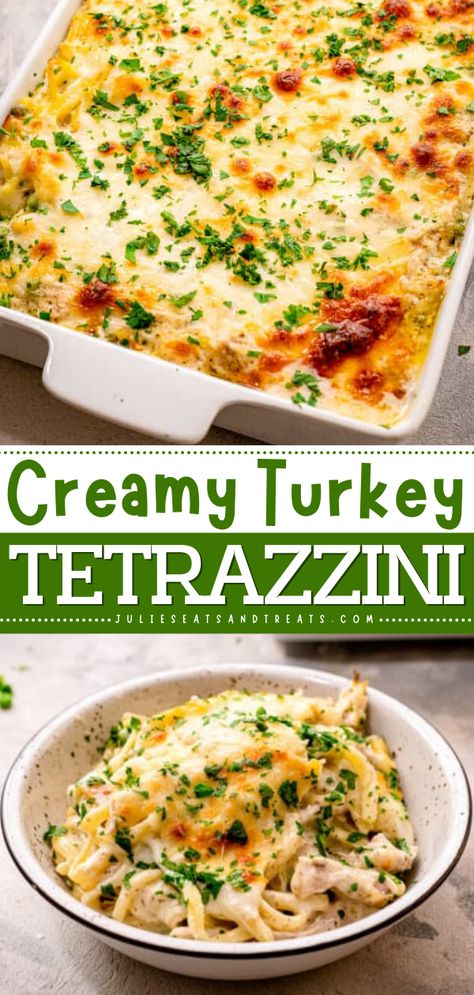 Make use of your leftover turkey and make this Turkey Tetrazzini! This easy dinner recipe for the family is delicious, creamy, and always a hit! Add this to your best comfort food recipes! Diced Turkey Recipes Dinners, Deli Turkey Casserole Recipes, Recipes With Canned Turkey, Can Turkey Recipes, Turkey Tetrazinni Recipe, Turkey Tetrazzini Recipe Easy Thanksgiving Leftovers, Turkey Lunch Meat Casserole, Turkey Tezzarini Recipes, Meals To Make With Turkey Meat