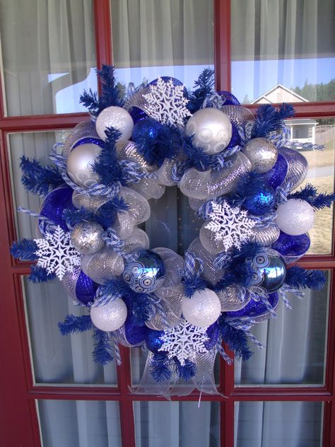 Blue,White, And Silver Snowflake Deco Mesh Christmas Wreath. $79.00, via Etsy. Christmas Blue And Silver, Blue And Silver Christmas Wreath, Mesh Wreath Christmas, Silver Christmas Wreath, Blue And Silver Christmas, Blue And White Christmas, Silver Wreath, Snowflake Wreath, Blue Christmas Decor