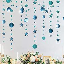 Teal Blue Weddings, Spring Party Decorations, Blue Party Decorations, Star Circle, Paper Fan Decorations, Streamer Backdrop, Circle Garland, 30th Birthday Decorations, Sweet 16 Decorations