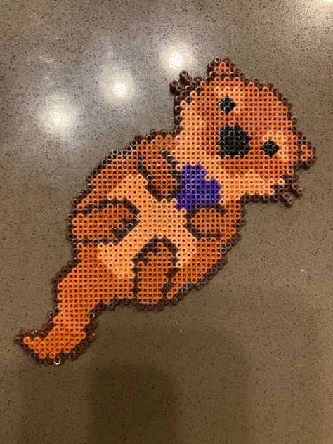 Sea Otter Perler Beads, Ferret Perler Beads, Perler Bead Otter Pattern, Otter Perler Beads, Golf Perler Beads, Hama Beads Animals, Melty Bead Designs, Melt Beads Patterns, Easy Disney Drawings