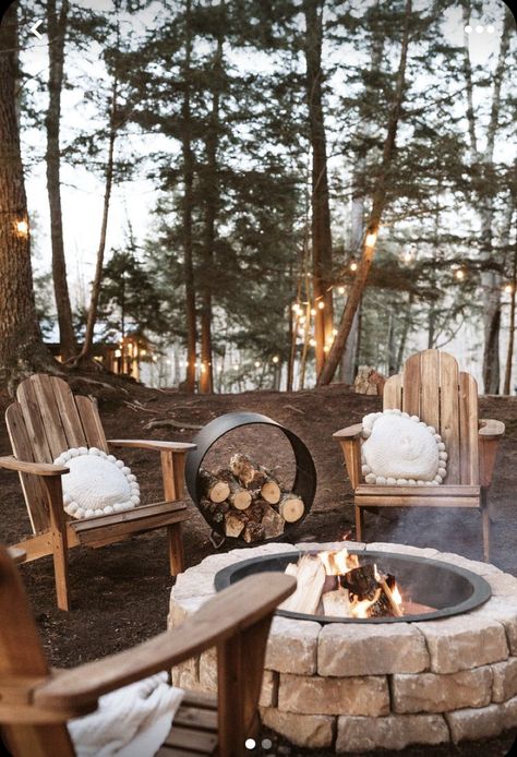 Backyard Getaway, Log Holder, Around The Campfire, Virtual Design, Outdoor Fire, Outdoor Landscaping, Outdoor Fire Pit, Outdoor Settings, Design Consultant