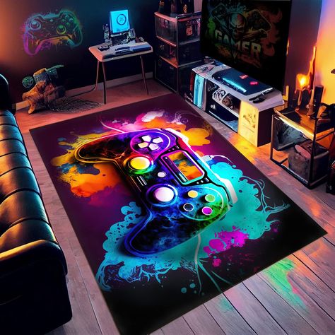 PRICES MAY VARY. Game Room Carpet - Measuring 36x24inches (90x60cm) this gamer carpet is the perfect size to fit under your gaming desk or as a centerpiece in your game room setup. Gaming rugs for gaming room: Upgrade your gaming room with our NEBOTON gaming rug. Game rug for boys room: Perfect addition to any boy's bedroom, adding a fun and stylish touch. Game room rugs: This gaming carpet is designed to fit in any game room or entertainment area. Whether you're NEBOTON Gaming Rug is suitable f Boys Bedroom Game, Game Room Setup, Gaming Bedroom, Bedroom Game, Game Themes, Retro Game, Non Slip Flooring, Game Room Design, Mors Dag