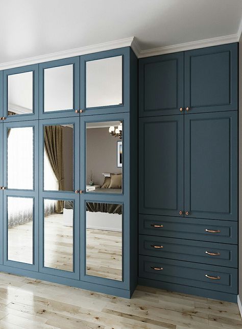 Ideas Armario, Bedroom Closet Doors, Painted Wardrobe, Mirrored Doors, Armoire Dressing, Bedroom Cupboards, Wardrobe Door Designs, Closet Layout, Bedroom Armoire