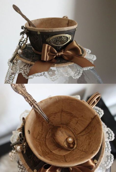 Steampunk Tailor, Steam Punk Mad Hatter, Teacup Headband, Tea Cup Hat, French Hoods, Teacup Hat, Steampunk Hats, Cup Hat, Diy Hats