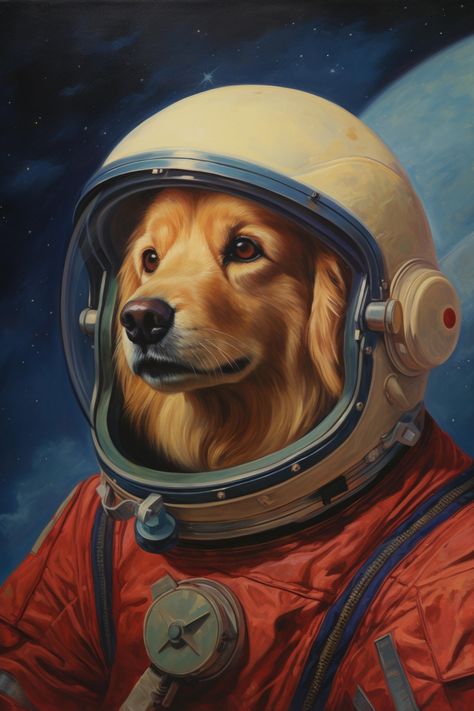 Add a touch of whimsy and charm to your space with this Cute Golden Retriever Astronaut Art Print. Available in various sizes, this pet-themed wall art captures the playful nature of the beloved breed in an adventurous setting. An ideal gift for pet lovers and art enthusiasts alike, this piece brings joy and sparks conversation in any room. Cosmo Tattoo, Dog Astronaut, Pet Wall Art, Space Helmet, Cute Golden Retriever, Golden Retriever Art, Golden Retriever Gifts, Wall Art Funny, Astronaut Art