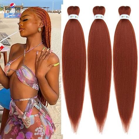 Amazon.com : Ginger Pre stretched Braiding Hair Box Braiding Hair Kanekalon Human Braiding Hair 26Inch : Beauty & Personal Care Thanksgiving Hairstyles For Short Hair, Ginger Braiding Hair, Ginger Box Braids, Hairstyles For Holiday, Ginger Hair Extensions, Expression Braiding Hair, Pre Stretched Braiding Hair, Thanksgiving Hairstyles, Hairstyles Cute