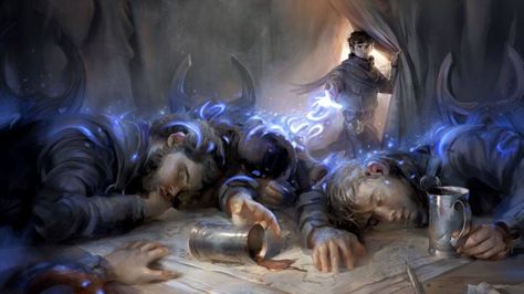 Send to Sleep - Magic Origins Art Sleep Fantasy Art, Enchantment Wizard Art, Sleeping Character Art, Dnd Enchantment Wizard, Halfling Wizard, Enchantment Magic, Sleep Magic, Sleep Spell, Magic User