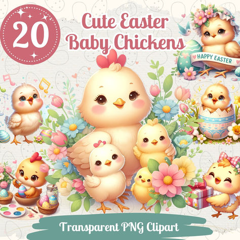 Easter Clipart Cute, Easter Chickens, Chicken Illustration, Sweet Chicken, Easter Chicken, Pastel Color Schemes, Pastel Easter, Easter Baby, Baby Chickens