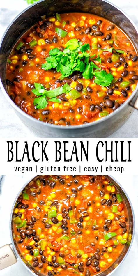 This Black Bean Chili is easy to make in one pot and packed with flavor. Budget friendly, filling, satisfying and naturally vegan. Great for meal prep and a family favorite in no time. #vegan #dairyfree #vegetarian #contentednesscooking #dinner #lunch #mealprep #blackbeanchili #freezermeals Cheap Black Bean Recipes, Black Bean And Hamburger Recipes, Black Bean Chili Vegan, Black Beans And Chickpeas, Easy Meals For Dinner Vegetarian, Chickpea And Black Bean Recipes, Multi Bean Chili Recipe, Vegetarian Clean Eating Recipes, Vegetarian Chili Stovetop