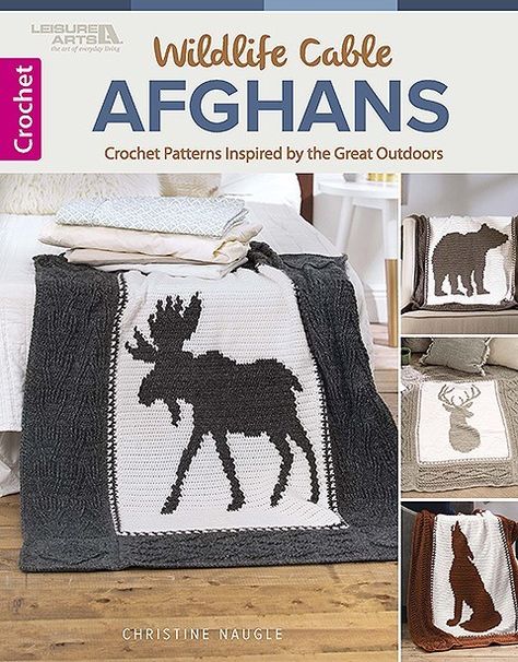 Wildlife Cable Afghans from Leisure Arts Book Review Cable Afghan, Crochet Moose, Afghans Crochet, Outdoors Inside, Unique Blankets, Afghan Patterns, Afghan Pattern, Crochet Pillow, Leisure Arts