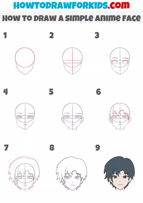 Anime Drawing For Beginners Step By Step, Simple Anime Face Drawing, Anime Guidelines Face, How To Make Face Shape Sketch, How To Make Anime Face Step By Step, How To Draw Simple Face, Step By Step Drawing For Beginners Anime, Learning Drawing Anime, How To Draw A Character Face