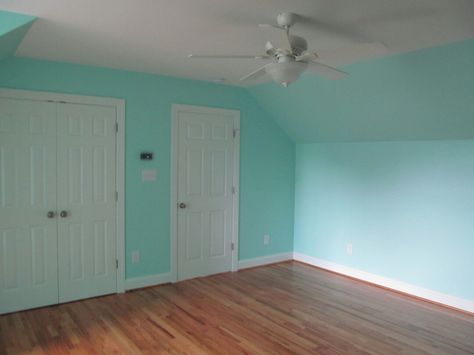 Sherwin Williams Tame Teal Turquoise Room Paint, Tame Teal Sherwin Williams, Tame Teal Sherwin Williams Bedroom, Teal Stencil Sherwin Williams, Tiffany Blue Wall Paint, Light Teal Bedroom Ideas, Sherwin Williams Tame Teal, Sherwin Williams Really Teal, Light Turquoise Bedroom