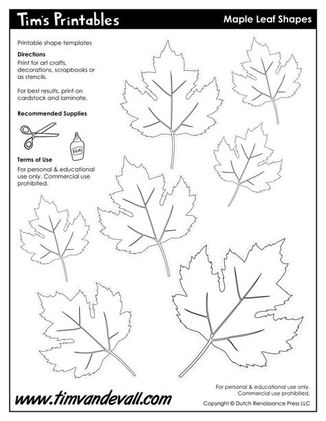 Maple Leaf Shapes - Tim's Printables Leaf Template Printable Free, Leaf Template Free, Leaves Template Free Printable, Maple Leaf Template, Leaf Template Printable, Leaf Templates, Owl Templates, Crown Template, Printable Sticker Sheets