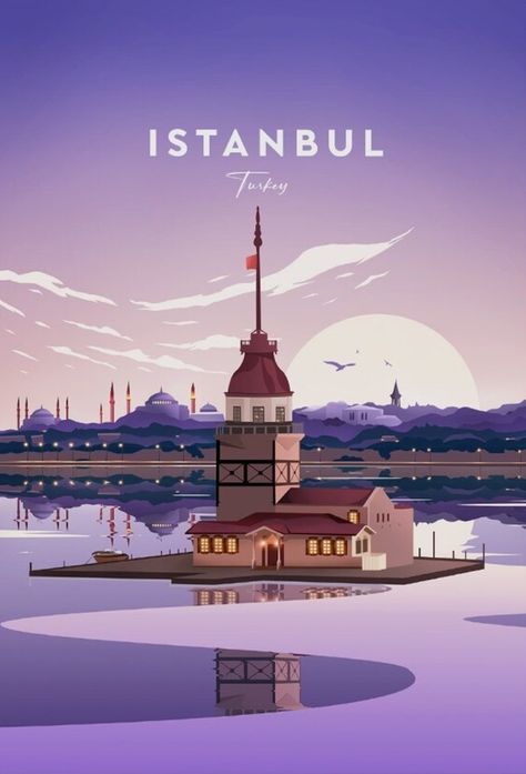 Turkish Istanbul Wallpaper, Turkish Aesthetic, Istanbul Aesthetic, Istanbul City Wallpaper, Drawing Istanbul, Istanbul Poster, Dubai Travel Poster, Travel Advertising Design, Pink Canvas Art