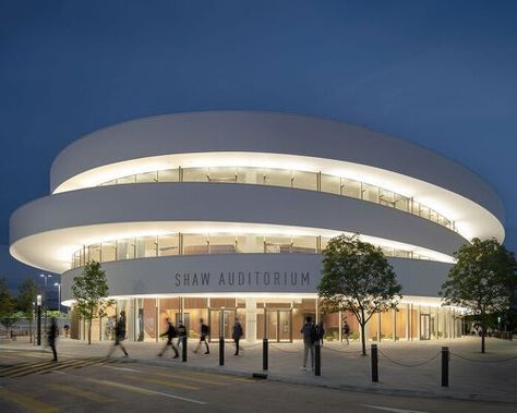 Auditorium Architecture Exterior, Theater Exterior Architecture, Futuristic School Exterior, Auditorium Design Exterior Architecture, Theater Design Architecture Exterior, Auditorium Design Exterior, Circle Architecture, Circular Architecture, Hong Kong University