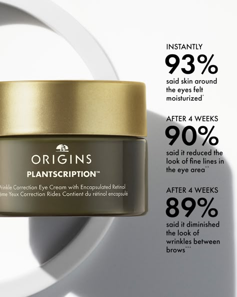 See real results with our NEW! Plantscription Eye Cream with encapsulated retinol—this retinol is gentle enough to use on the delicate eye area. #DiscoverOrigins #PlantscriptionPower Anti Aging Ads Creative, Skincare Content, Canva Editing, Logos Graphic Design, Instagram Branding Design, Cosmetic Creative, Nova Skin, Content Plan, Cosmetic Packaging Design