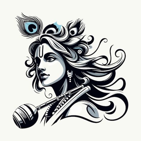 Lord Shiva Canvas Painting Abstract, Krishna Painting Black And White, Radha Krishna Black And White, Krishna Black And White, Krishna Drawing Sketch, Shri Krishna Drawing, Krishna Vector, Krishna Illustration, Lord Krishna Sketch