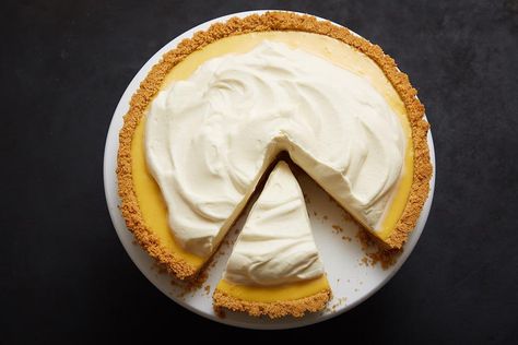 Mango Lime Tart Recipe. It's is like a fresh mango version of a key lime pie. To take it over the top, the whipped cream has cream of coconut for a tropical flavor. Patti Jinich, Lemon Chiffon Pie, Lemon Icebox Cake, Patis Mexican Table, Chiffon Pie, Pati Jinich, Mango Tart, Lemon Icebox Pie, Easter Pie