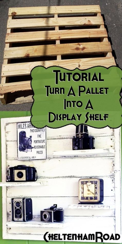 Tutorial: Pallet Wood Display Shelf – Cheltenham Road Pallet Display Ideas, Camera Display, Pallet Display, Display Shelving, Pallet Shelves, Potting Bench, Pallet Crafts, Old Pallets, Wood Pallet Projects