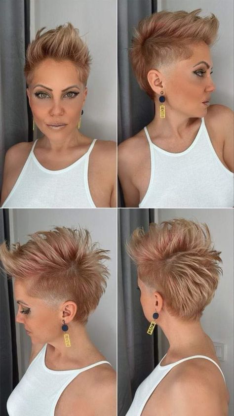 Two Tone Pixie Hair Color Ideas, Messy Pixie Haircut Choppy Layers Short Shag, Pixie Haircolor Ideas, Pixie Cut For Thick Hair, Rough Hair, Best Haircuts For Women, Short Spiked Hair, Funky Short Hair, Best Haircuts