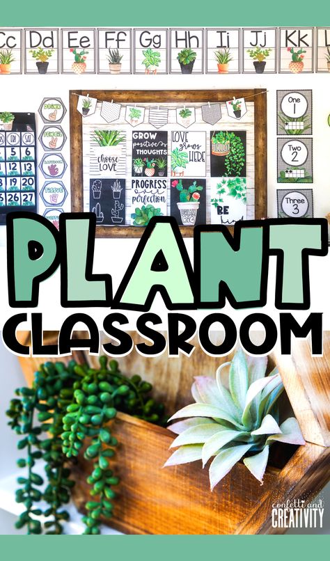 Calling all plant-loving teachers! Decorate your classroom walls with this serene plant classroom theme today! Just download and print from the comfort of your home or classroom to get started creating the classroom space of your dreams! Classroom Theme Growing, Plant Themed Classroom Decoration, Classroom Door Plant Theme, Leaf Classroom Theme, When We Learn We Grow Classroom Theme, Classroom Themes Plants, Plant Themes For Classroom, Plant Inspired Classroom, Classroom Themes Nature