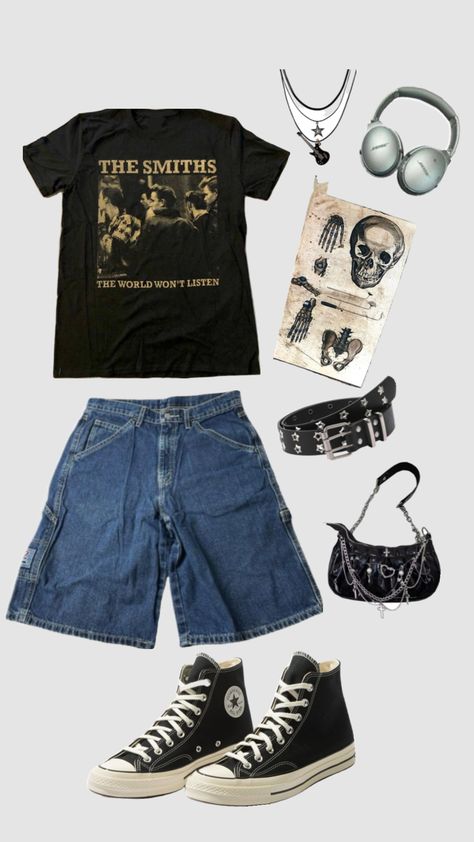 grunge outfit! #outfitinspo #grunge #thesmiths Middle School Grunge Outfits, Grunge College Outfits, Outfit Inspo Indie Grunge, Grunge 1990s Style, Outfit Ideas For School Grunge, Grunge Tomboy Outfits, Concert Outfit Grunge, Cool Grunge Outfits, Grafic Tee Outfit