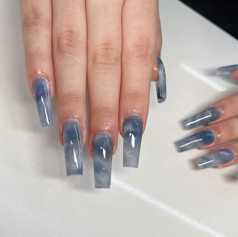 Tapper Square Acrylic Nails, Y2k Blue Nails, Y2k Nails Blue, Blue Y2k Nails, Pretty Blue Nails, Icy Blue Nails, Icy Nails, Nails Galaxy, Periwinkle Nails