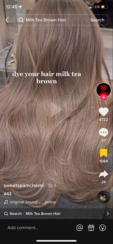 Milk Beige Brown Hair, Milk Tea Hair Color Formula, Milktea Hair Colour, Beige Milk Tea Hair, Smokey Beige Hair, Milk Tea Beige Hair Color Korean, Milk Tea Beige Hair, Milk Tea Brown Hair Color, Light Brown Milk Tea Hair Highlights