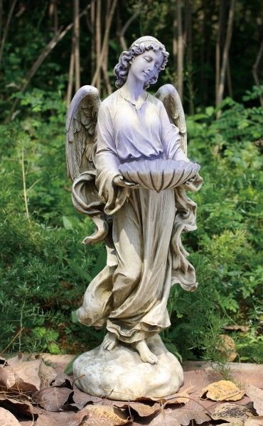 Solar Garden Angel with Lighted Bird Bath - 24.5" - Stone Angel Garden Statues, Garden Angel, Garden Figures, Outdoor Garden Statues, Memorial Statues, Praying Angel, Angel Figure, Bird Bath Garden, Angel Statue