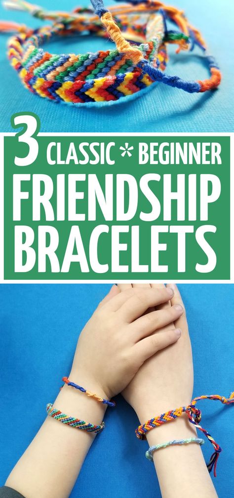 Learn how to make your own friendship bracelets! These 3 easy friendship bracelet patterns for beginners teach easy knotting for kids and tweens, teens and grown-ups. they are perfect starter jewelry making projects. Cheap Friendship Bracelets For Mother's Day, Start A Friendship Bracelet, Cheap Fun Friendship Bracelets For Party, Easy Friendship Bracelets For Kids, Cheap Friendship Bracelets For Gift Making, Chevron Friendship Bracelet, Basic Bracelet, Making Friendship Bracelets, Friendship Bracelets Easy