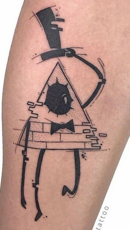 Dipper Pines Tattoo, Bill Cipher Tattoo Ideas, V Shaped Tattoo, Bill Cypher Tattoo Ideas, Creepypasta Tattoos, Creeper Tattoo, Bill Cipher Tattoo, Gravity Falls Tattoo Ideas, Arcane Tattoo Ideas