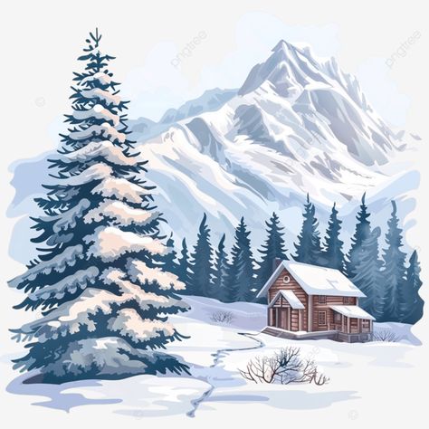 winter scene with snow with pine trees and rural house in the mountains landscape house winter png Snow Landscape Drawing, Png Landscape, Snowy Pine Trees, House In The Mountains, Xmas Images, Drawing 101, Landscape House, Winter Png, Landscape Mountains